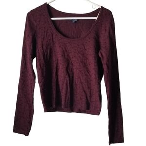 NWT American Eagle Outfitters Soft & Sexy Burgundy Long Sleeve Eyelet Top Size M